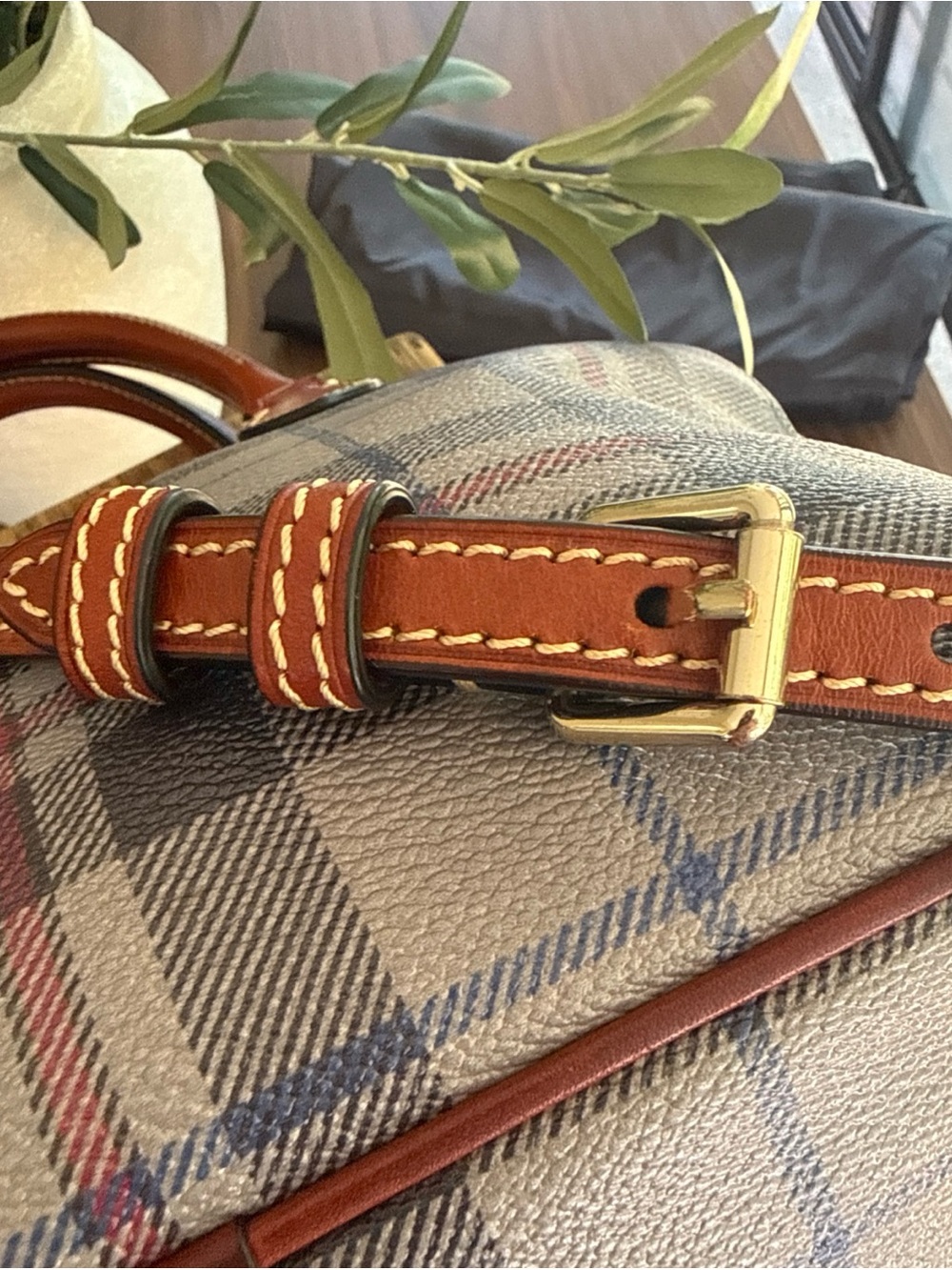 Dooney & Bourke Tiverton Gray Plaid Satchel with Brown Leather Trim. Dust bag. - Picture 11 of 14